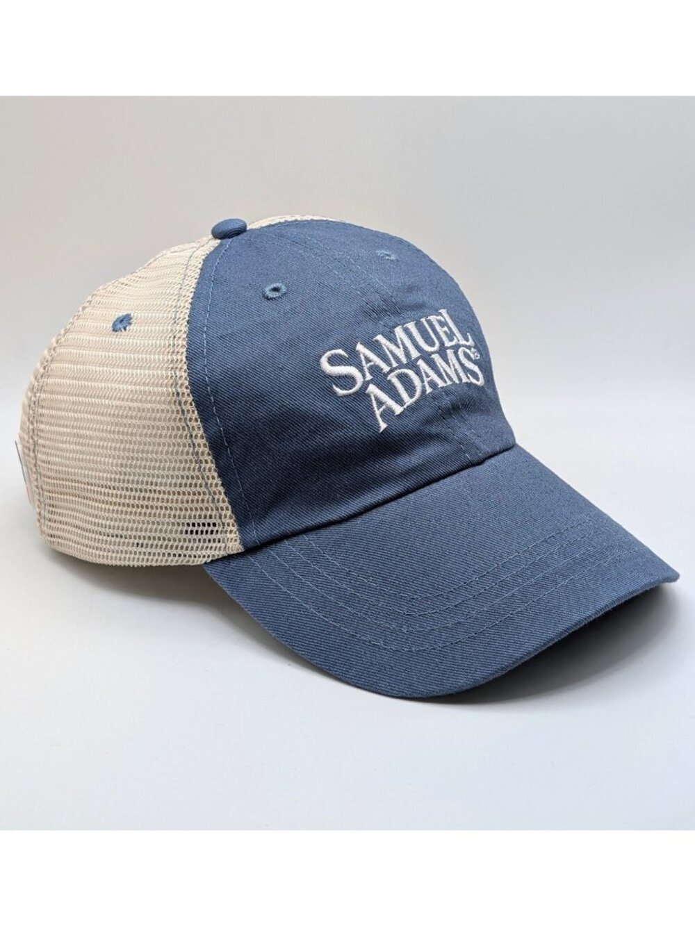 Samuel Adams Trucker Hat Blue Tan Mesh Snapback Cap Beer Boston Bartender Unisex